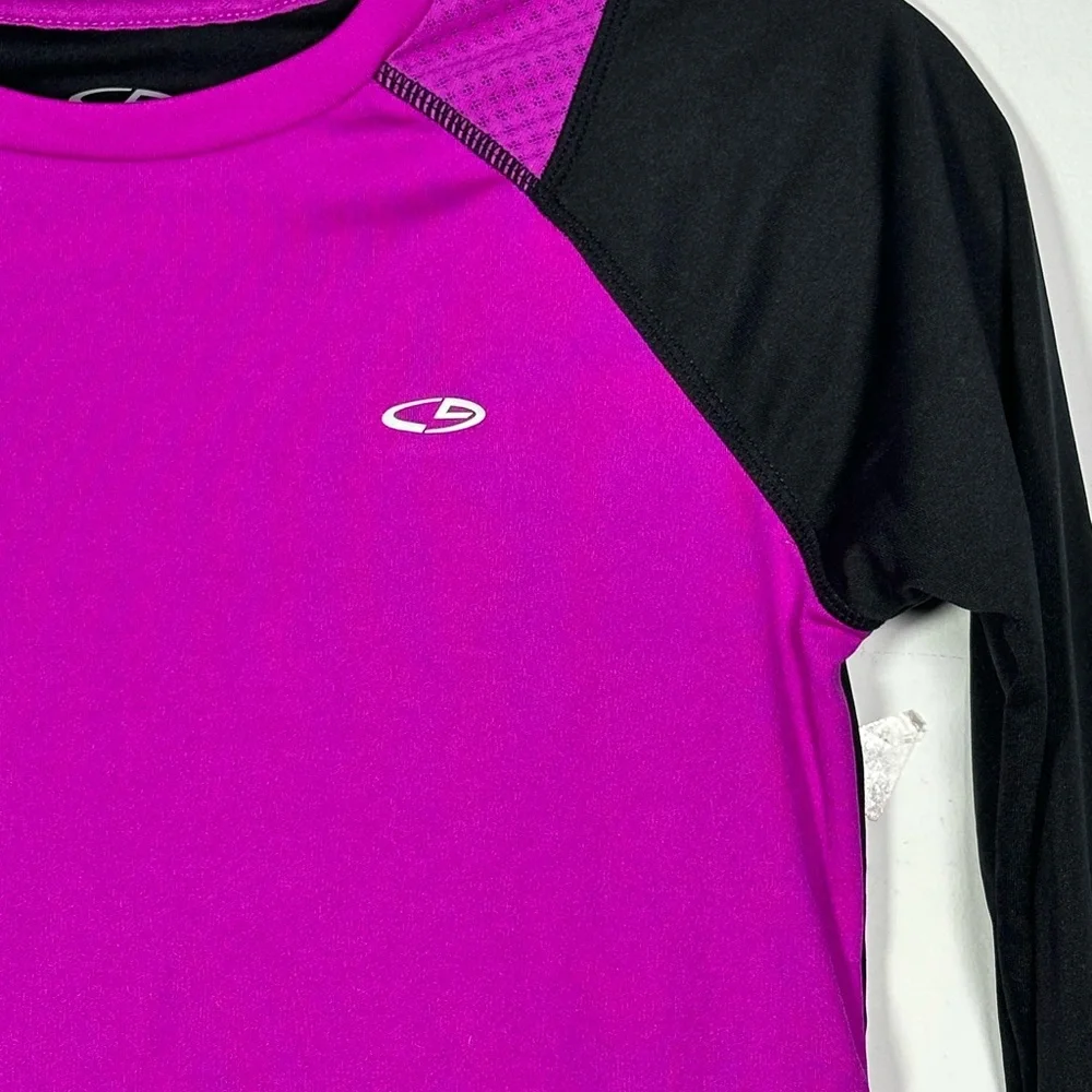 Champion Duo Dry Magenta Black Long Sleeve Athletic Workout Shirt tee L‎ 10-12